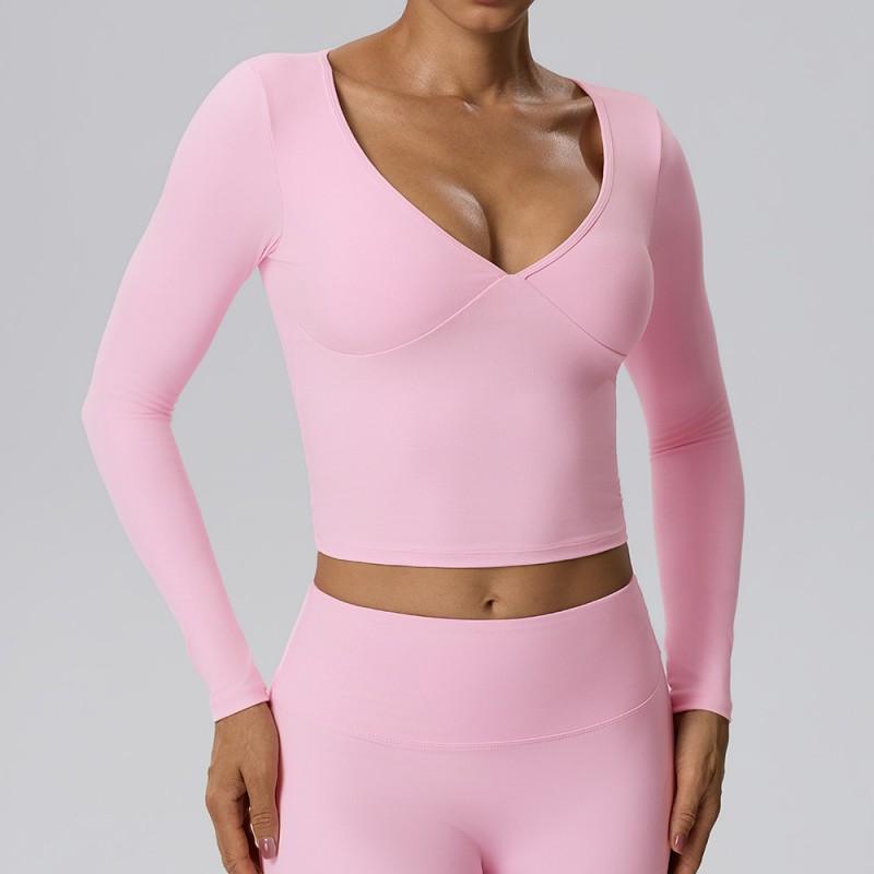 Womens Long Sleeve Yoga Top With Built-in Bra Pad Quick Dry Stretchy Athletic Shirt Fitness Running Gym