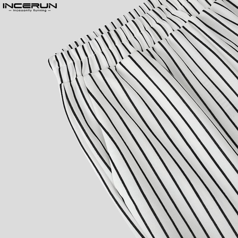 INCERUN Men Elastic Waist Striped Casual Long Harem Pants Trousers Bottoming