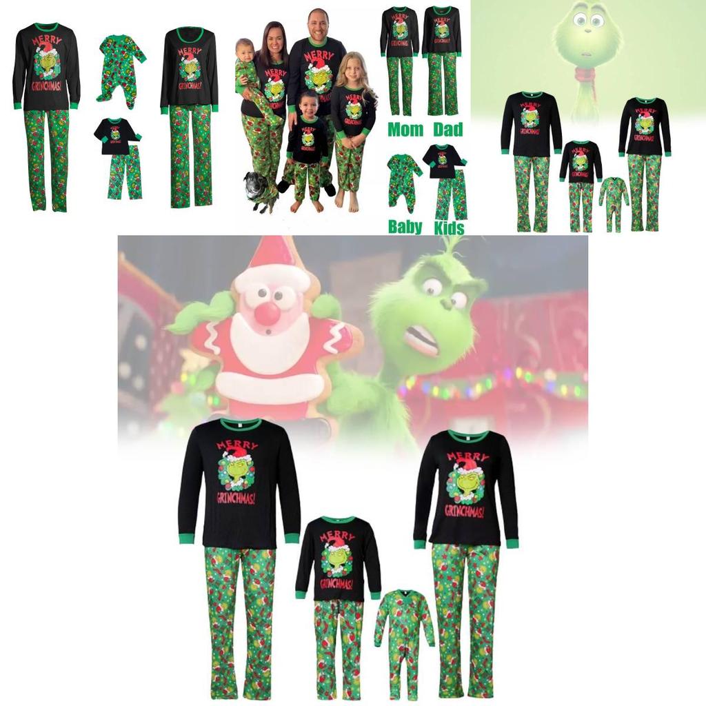 Gemütliches Weiches Polyester Familien-Partner-Pyjama-Set mit dem Grinch für alle Altersgruppen
