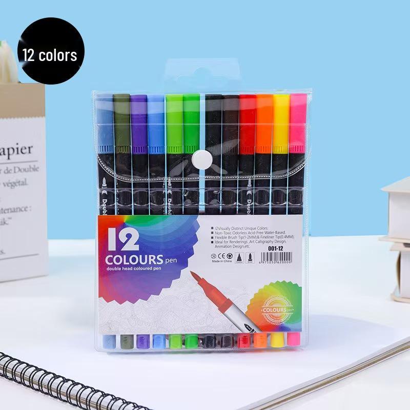120-Color Double-Ended Watercolor Marker Set with Soft Tips & Fineliner for Students & Art Studio Use