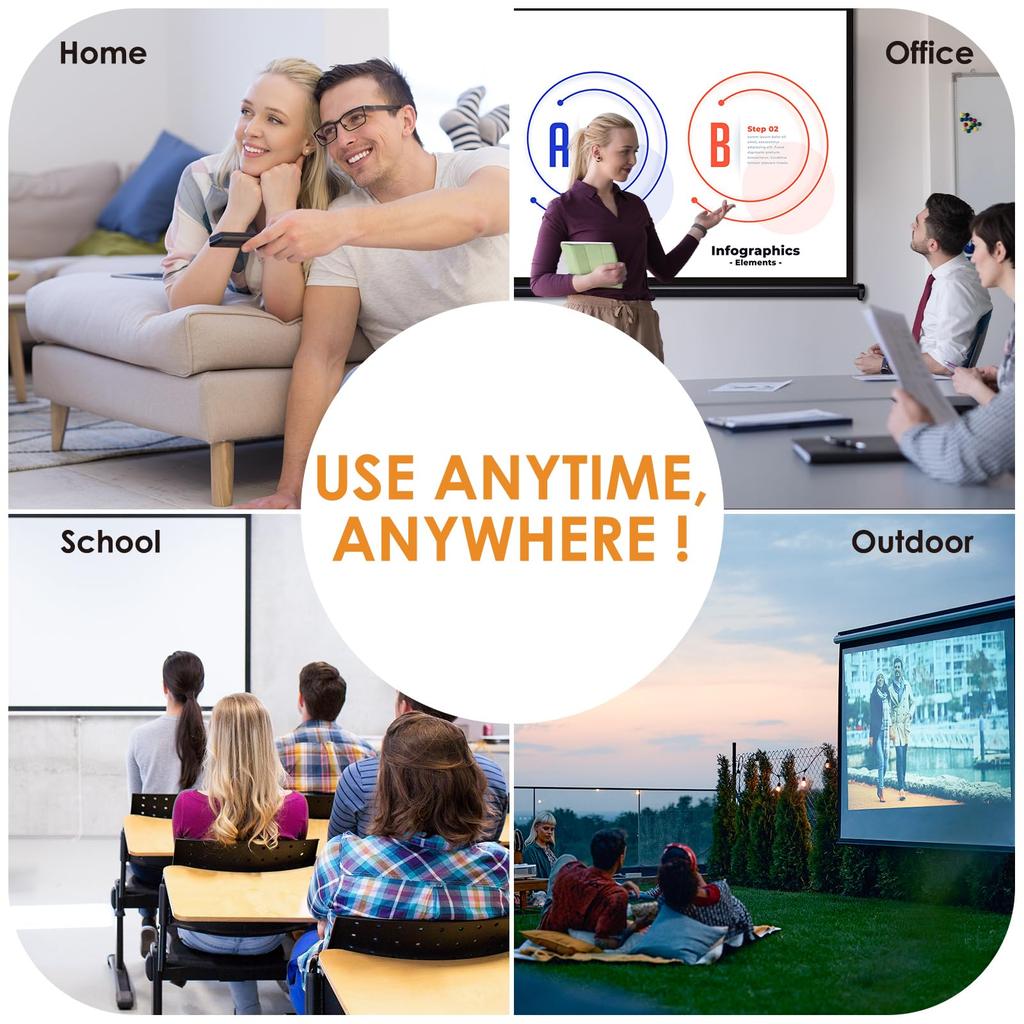 Ecran Proiector Docooler Ecran pentru Proiector de 50 Inch Ecran Portabil HD Proiecție Montat pe Perete pentru Home Theater Exterior Agățat, Proiector, 169