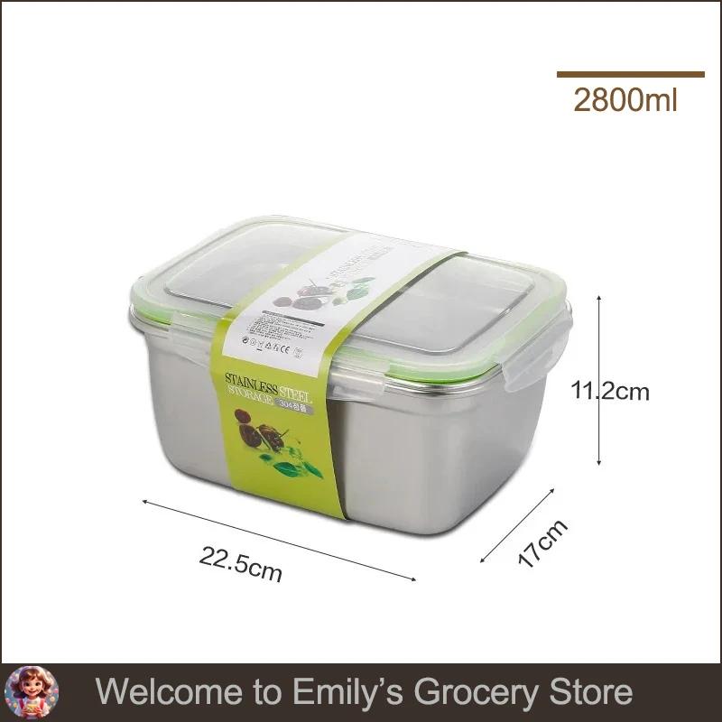 304 Stainless Steel Fresh-keeping Box Sealed Fruit LeakProof Lunch Box with Lid Container Refrigerated Storage Kitchenware