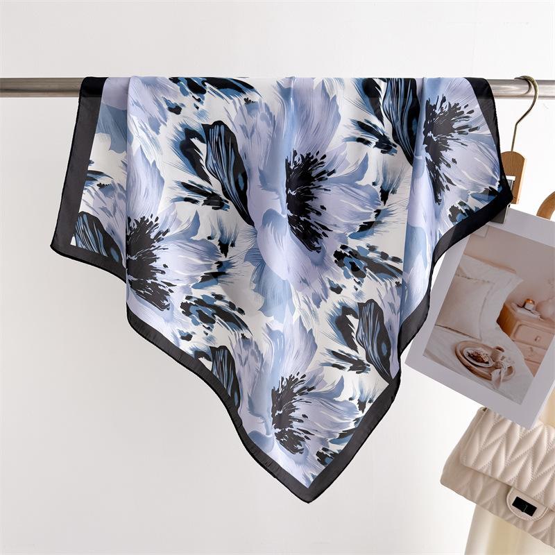 Letni Szal Jedwabny z Prostym Nadrukiem Szal Kwadratowy 70cm Modny Wszechstronny Szal Damski Profesjonalny Szal Jedwabny