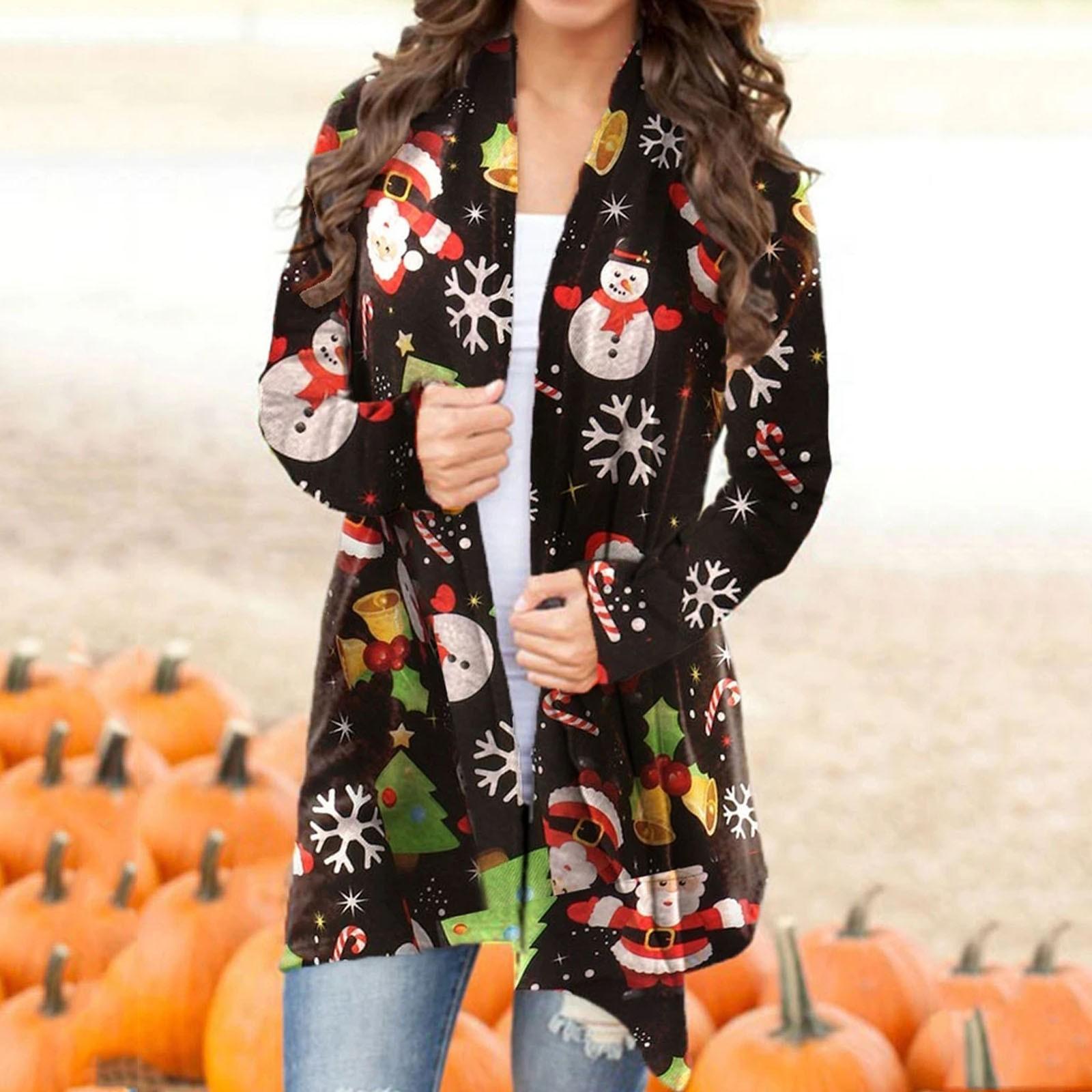 

Женский Рождественский Снеговик с открытым передом и длинными рукавами, свободный кардиган со струящимся подолом S зелёный