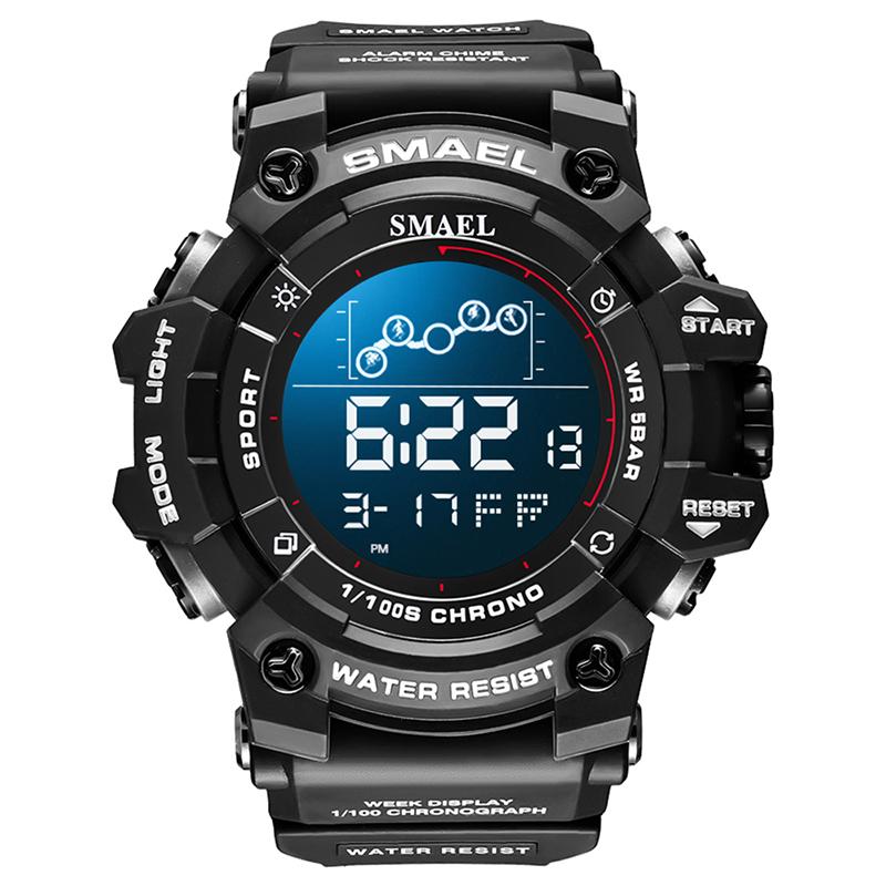 SMAEL 8082 Double Display Sports Watch Waterproof Electronic Digital Alarm Plastic Watch for Men 50 Bar