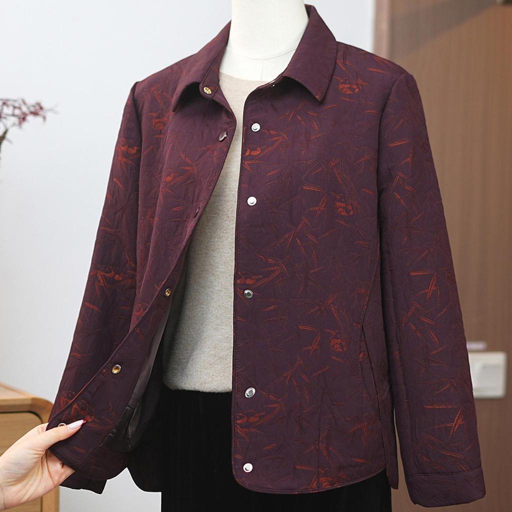 Women's Jacquard Lapel Jacket - Spring/Autumn 2026 Plus Size for Middle-Aged & Elderly Women