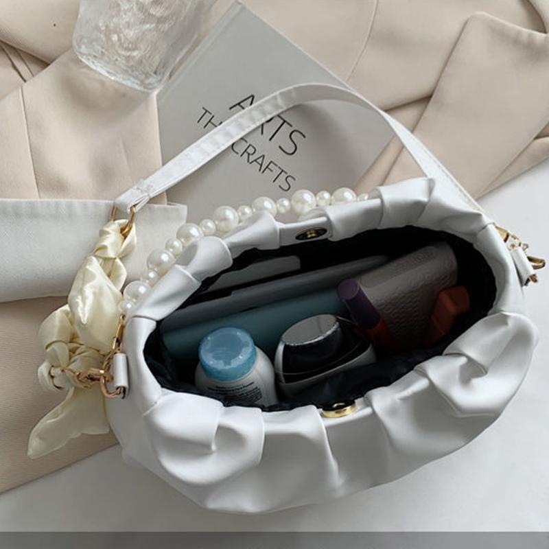 Fashion Pleated Crossbody Shoulder Bag Fashion Cloud PU Leather Small Handbags Purse Women Pearl Luxury Design Underarm Bags