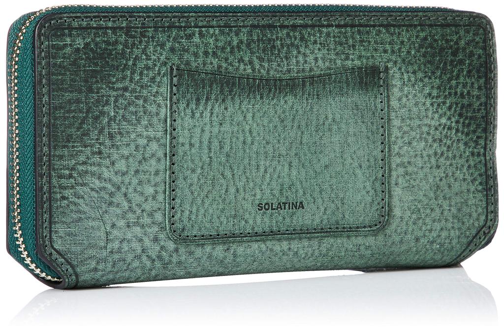 Soratina Babel Round Zip Long Wallet with Pass Case, Italian Leather, Green
