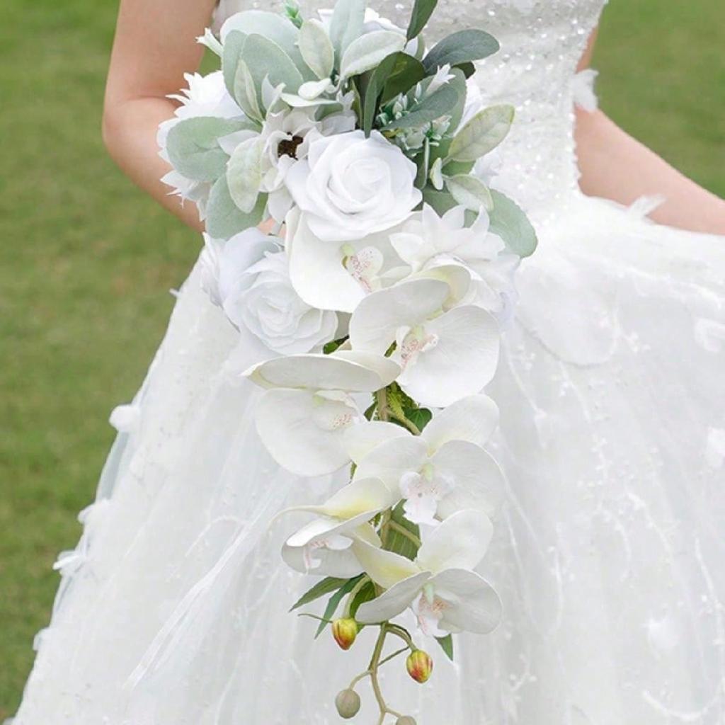 Buquê de noiva Buquês de casamento em cascata para noiva Buquês de noiva artificiais para cerimônia de casamento e aniversário Decoração de dia dos namorados