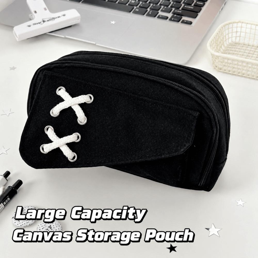 Solid Black Pen Bag Canvas Stationery Bag Portable Pencil Case  School Supplies