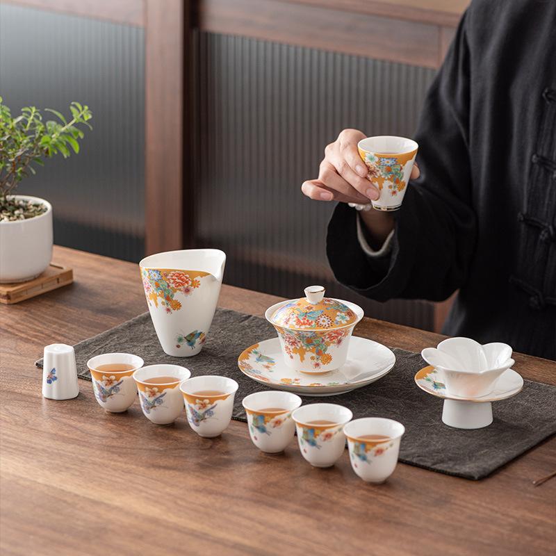 Flowering brocade high-end tea set gift box boutique retro Guochao cover bowl teacup business gift