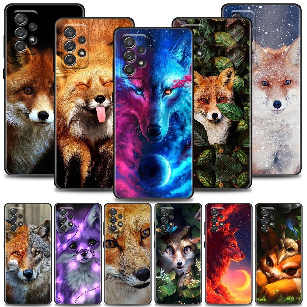 Cute Fox Animal Cases For Samsung Galaxy A52 5G Funda A13 A54 A52s A53 A72 A73 A33 A23 A32 A51 A71 Soft TPU Silicone Black Cover