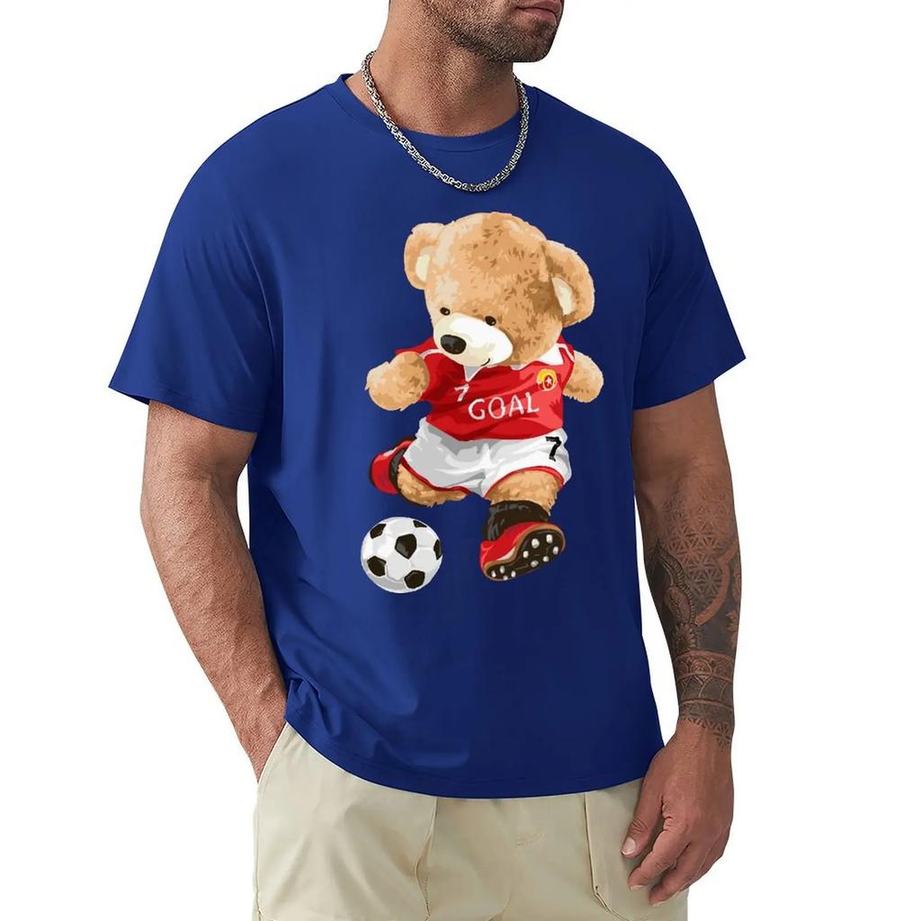 Cute Teddy Bear Playing Soccer T Shirt Harajuku Short Sleeve T-shirt 100% Cotton Graphics Tshirt Tops