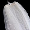 2022 French Style White Beaded Bridal Veil & Mid-Length Wedding Dress