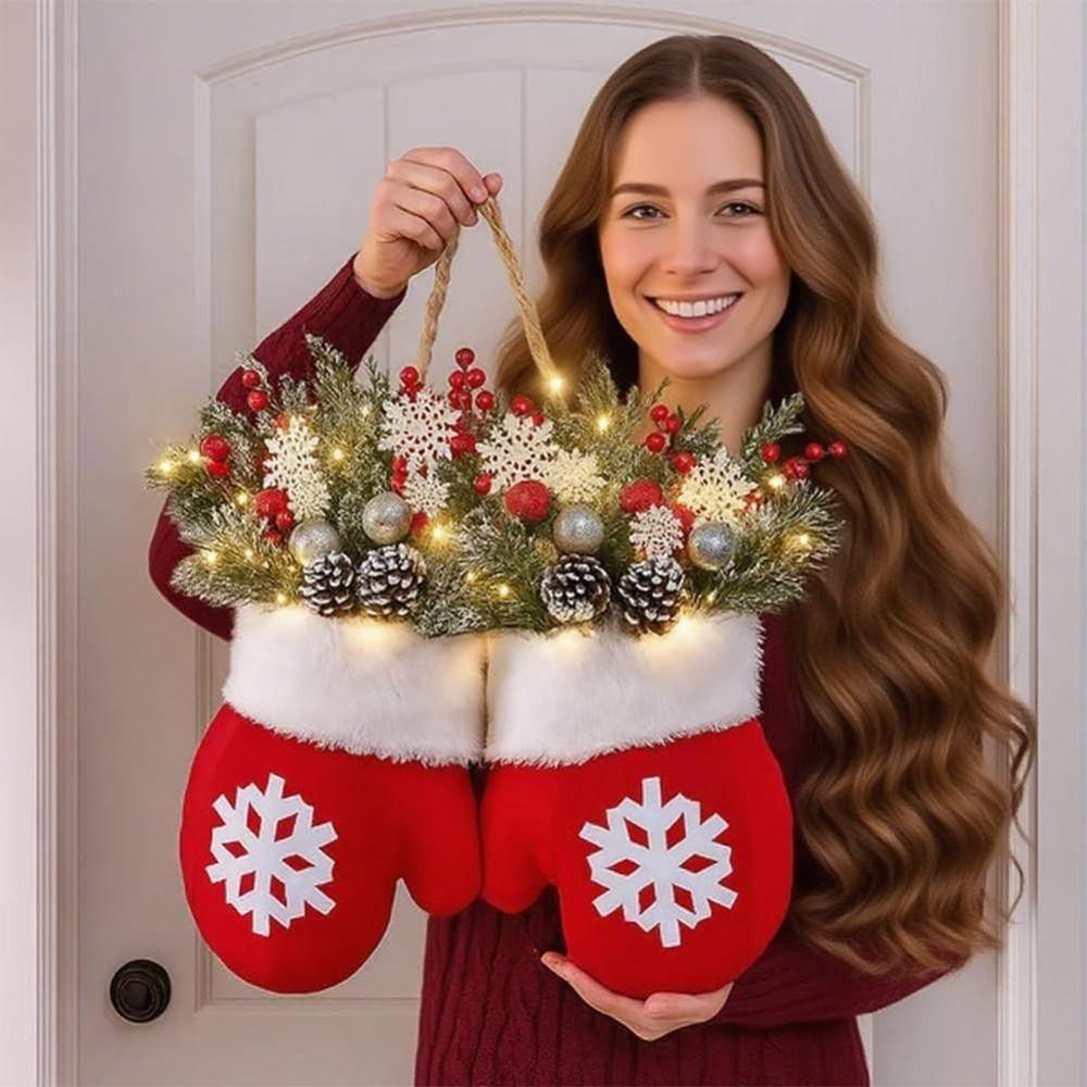 with 120 LED Lights Twinkling Christmas Mitten Wreath 10H Auto Timer Christmas Decoration Supplies Christmass Balls Hanging