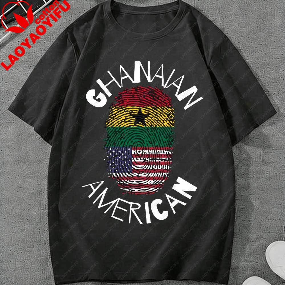 Juneteenth Ghanaian American Fingerprint Graphic TShirt Unisex Women USA Ghana Flag Heritage Pride Cotton Tops for Juneteenth Gift