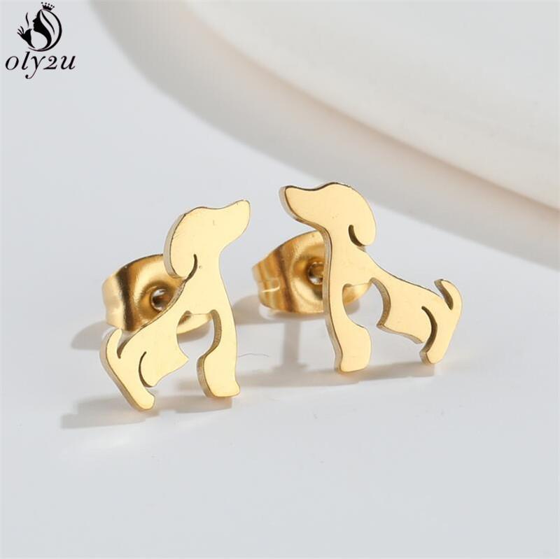 Cute Stainless Steel Heart Dog Earring for Women Cartoon Animal Ear Jewelry Girls Student Lovely Pup Earrings Gifts Accessories