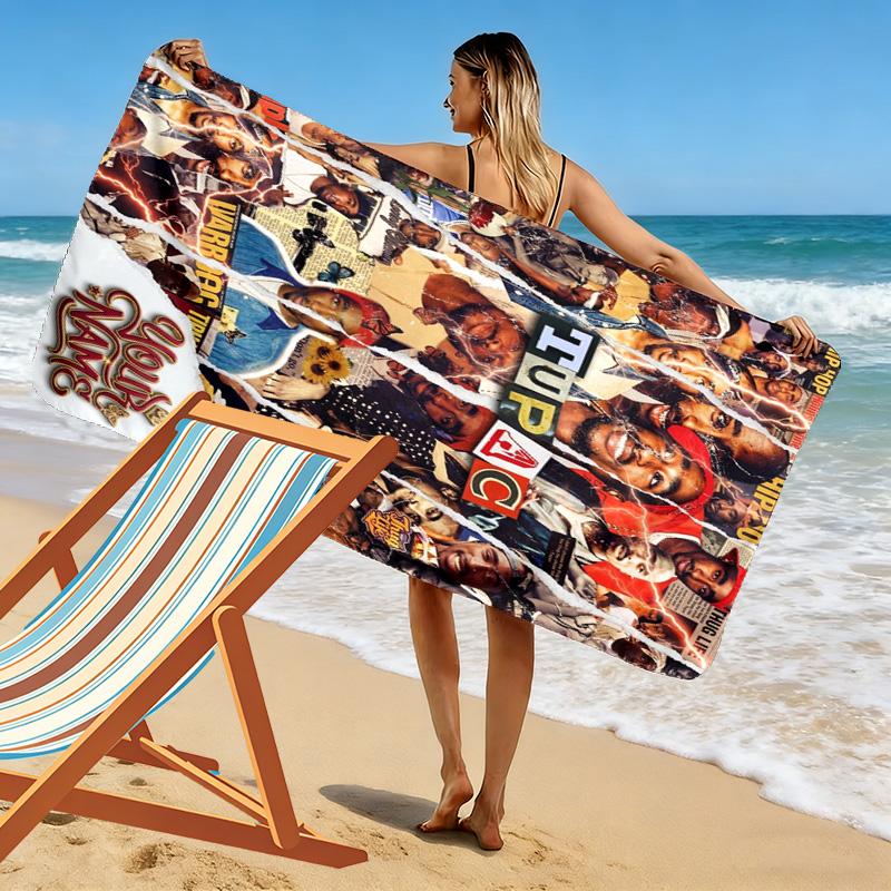 Name Custom Tupac Poster Print Beach Towel, Large Soft Quick Dry Towel for Beach Camping Swimming