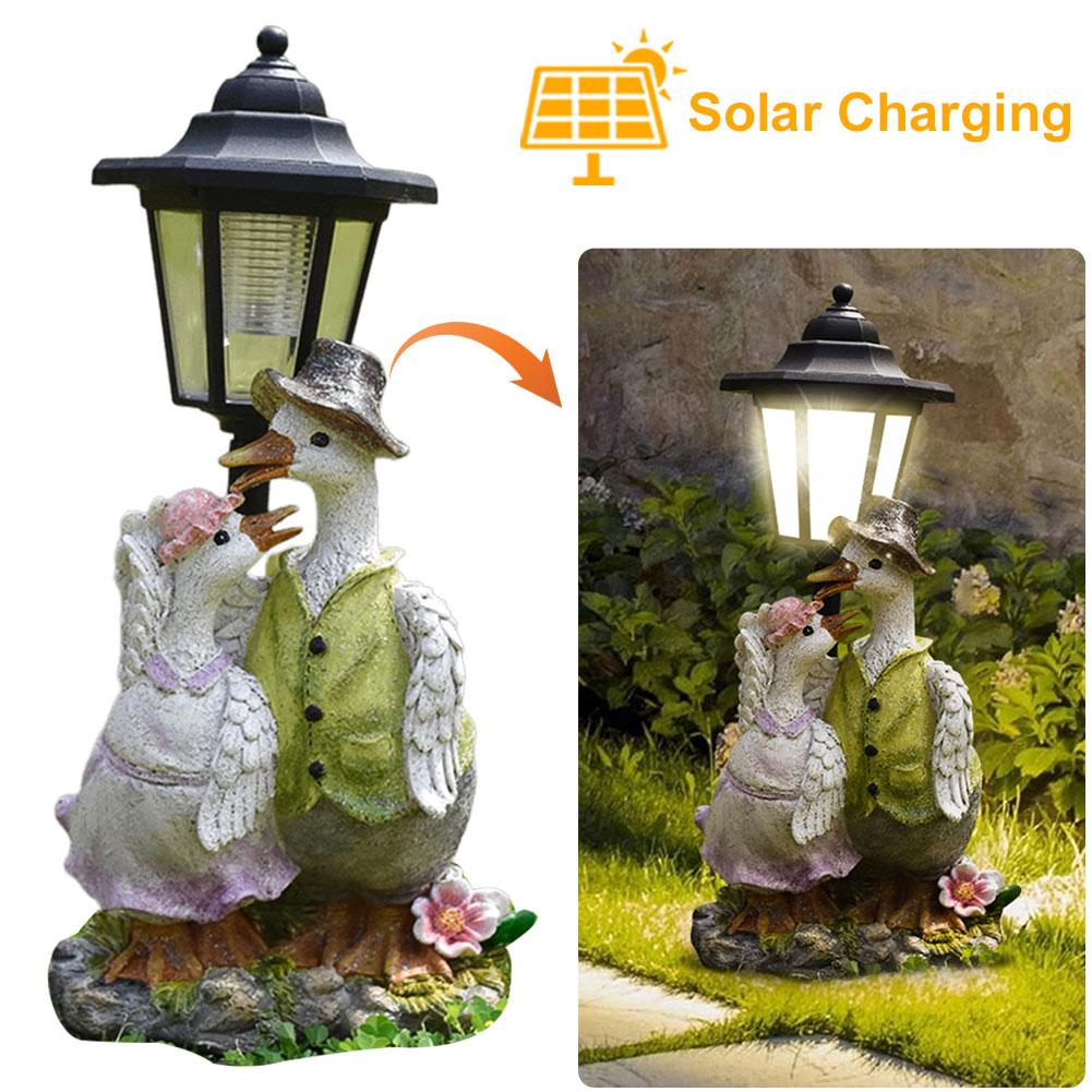 Solar Hexagonal Garden Lamp Resin Cute Figurine Light Animal/Child/Gnome Hexagonal Decorative Lamp Courtyard Decoration