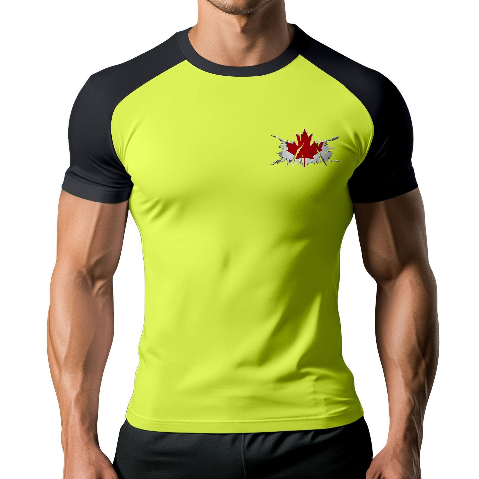 

Мужская модная спортивная футболка с коротким рукавом и принтом контрастного цвета XL жёлтый