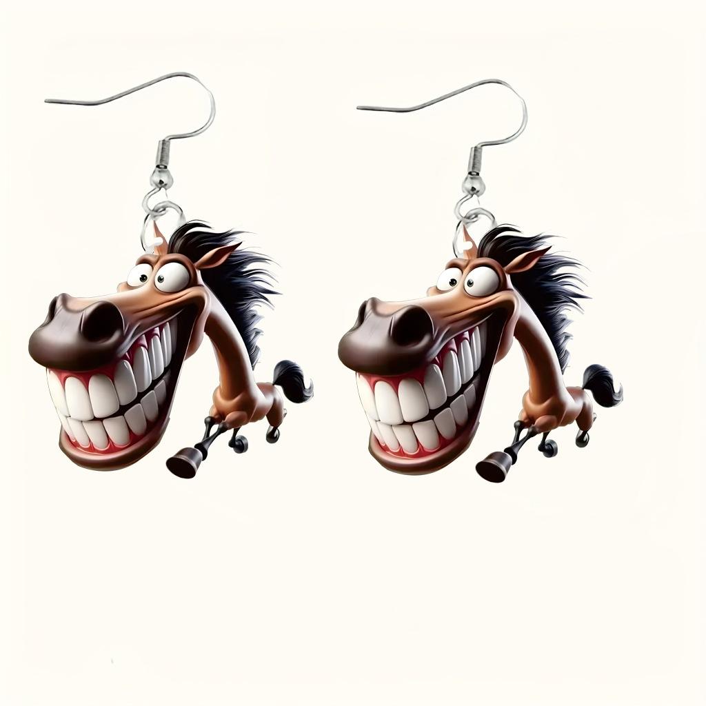 Cartoon Creative Big Mouth Horse Acrylic Earrings Earrings Jewelry Pendant