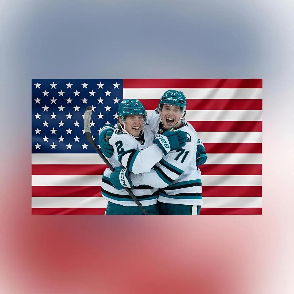 San Jose Sharks Macklin Celebrini Pink Usa Flag Tapestry, Hockey Wall Hanging Decor, Fan Gift, Flat Print