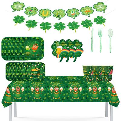 Spot St Patrick'S Irish Themed Tableware Set Clover Square Plate Clover Special-Shaped Paper Towels