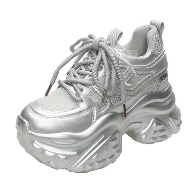 10CM Dámské Ležérní Platformové Tenisky Síťované Vysoké Podpatky Nové Letní Sportovní Kožené Boty Bling Trenéři Masivní Tenisky Zapatos Mujer