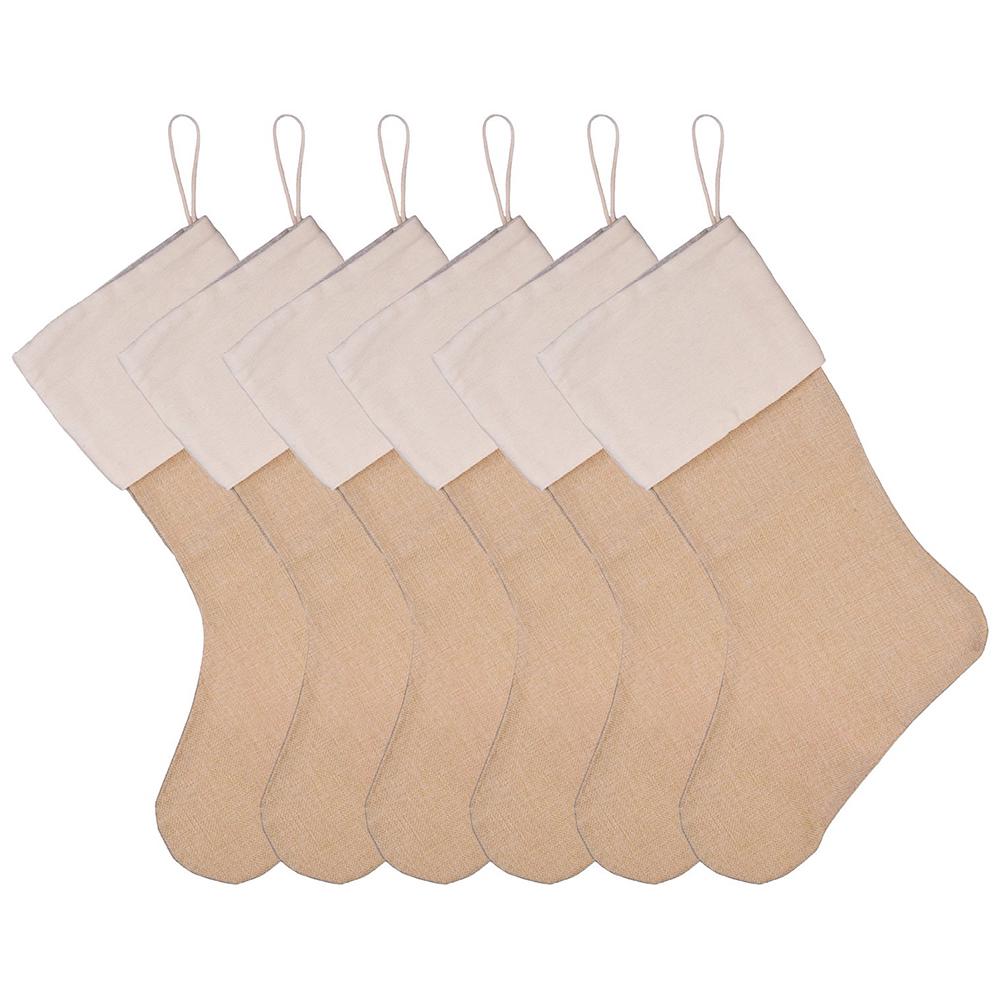 6PCS Xmas Stockings Decorations for Family Holiday Party Decor Hanging Stockings Gift Bags for Fireplace Xmas Tree Decor Brown