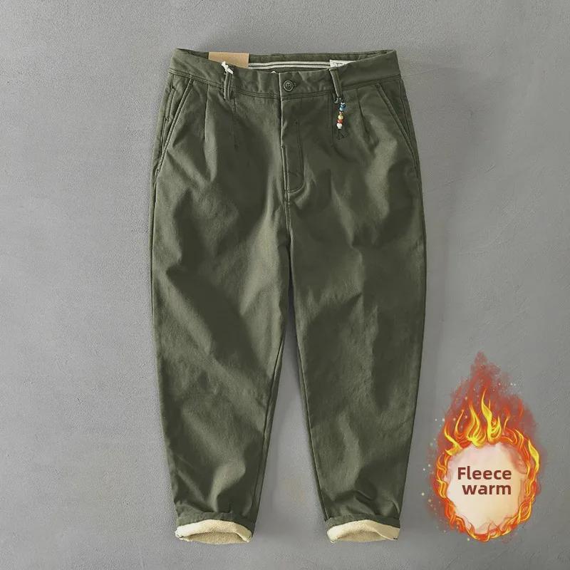 Men's Plus Velvet Thickened Japanese Style Casual Pants for Autumn/Winter