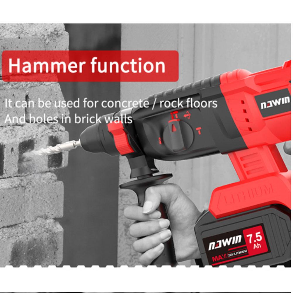 NAWIN 300N/M Cordless Rotary Hammer Brushless Copper Motor Rechargeable Hand-held Electric Tool Hammer Impact Drill