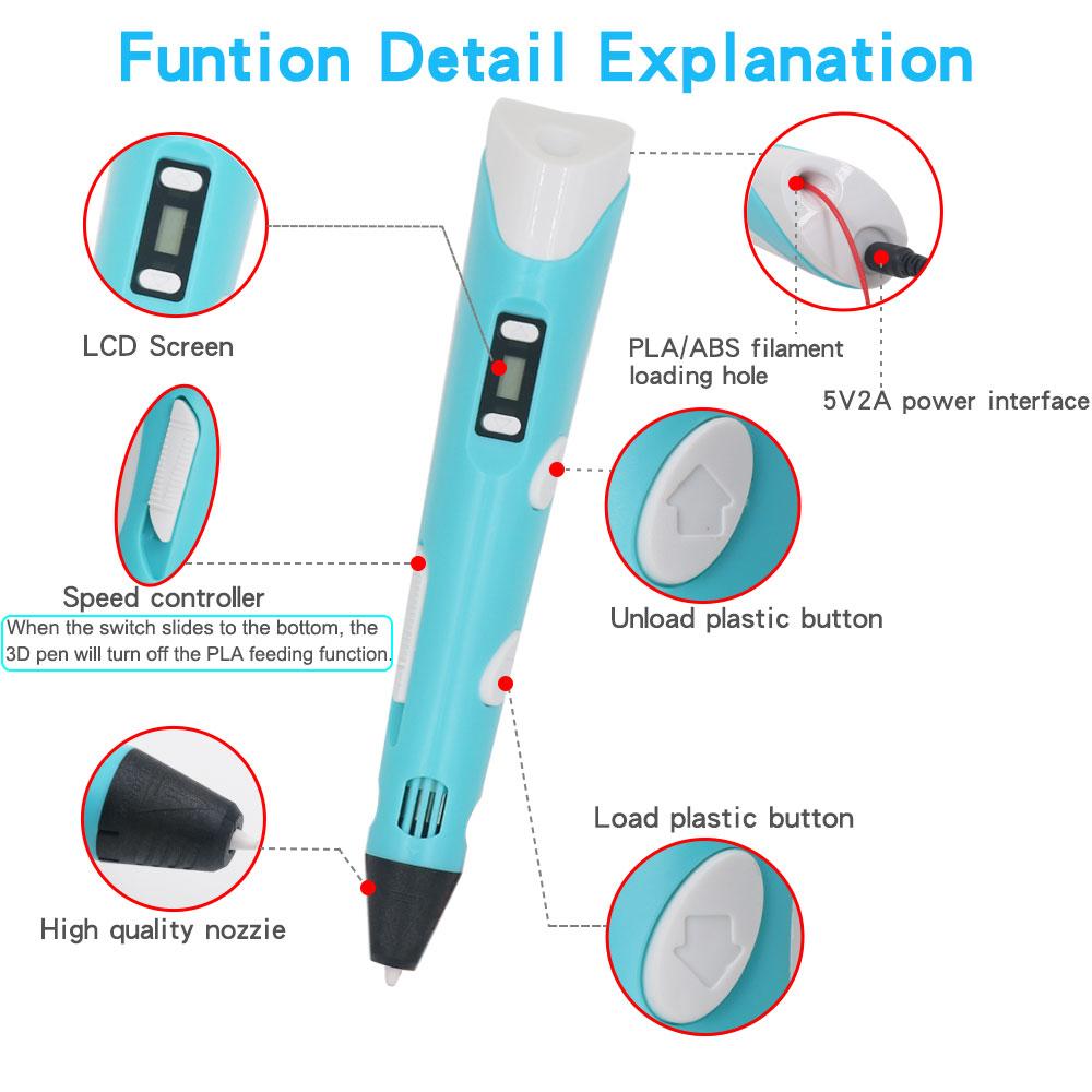 3D Printing Pen Set for Kids with LCD Display Power Adapter Storage Box and 200M PLA Filament Birthday Christmas Gift