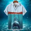 3D Animal Shark Print Hawaiian Shirt Men's Summer Casual Shirt Fashion Short Sleeved Sea World Loose Street Blouse Clothes