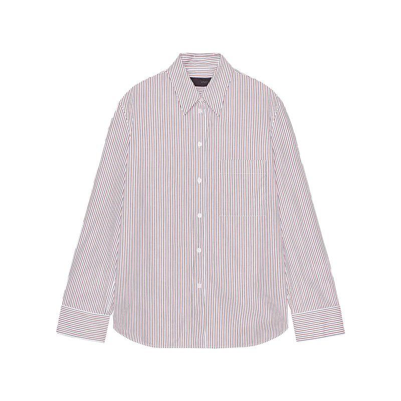 Zaprha 2025 Autumn New Women Loose All-Match Lapel Long sleeve Closed Stripe Poplin Shirts 3037790