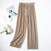 Women Fashion Summer Wide Leg Pants Pleated Ice Silk Trousers Elastic Waist Loose Casual Pants