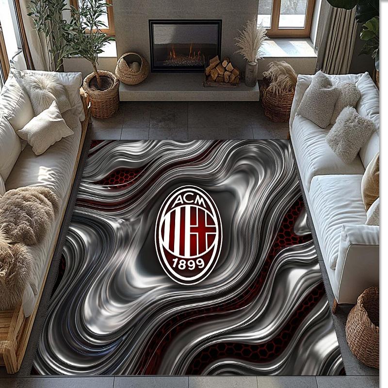 Tappeto in Flanella Stampato AC Milan Antiscivolo Morbido Poliestere Tappeto per Pavimento Tappetino Decorativo da Interno per Camera da Letto Soggiorno Divano Sala Giochi Decorazione Casa