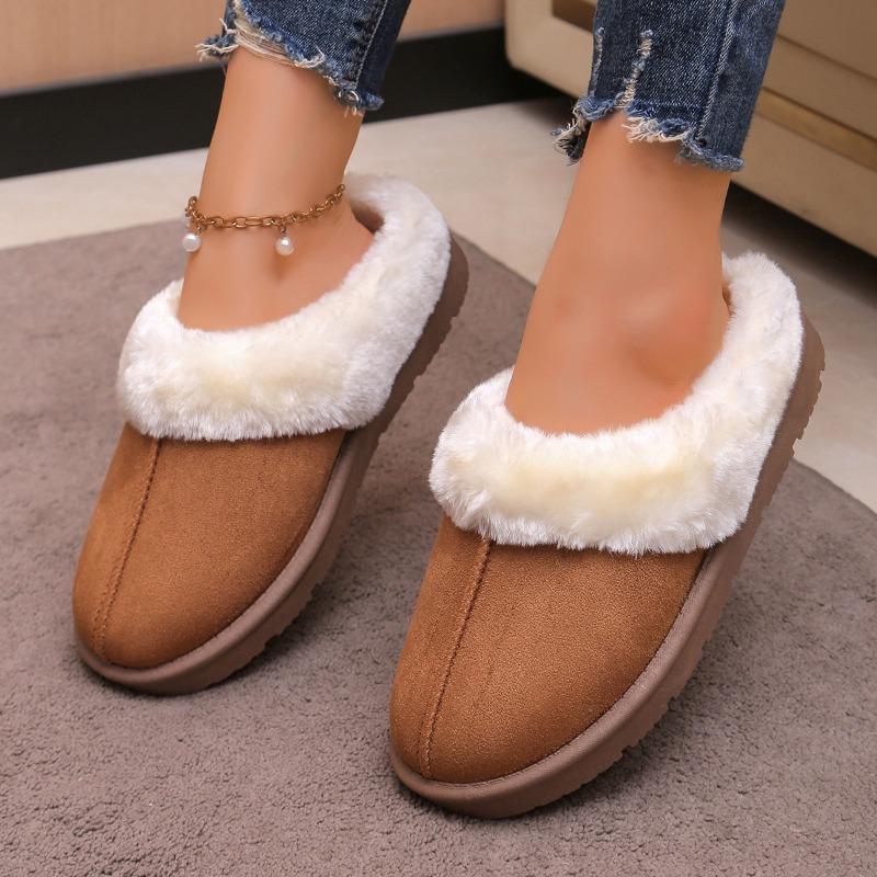 New Women's Fleece Cotton Slippers for Indoor Warmth In Autumn and Winter. Furry, One Step on The Shoes