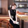 Skinny embroidery black velvet national style new Chinese sleeveless Suzhou autumn cheongsam improved young women's high sense