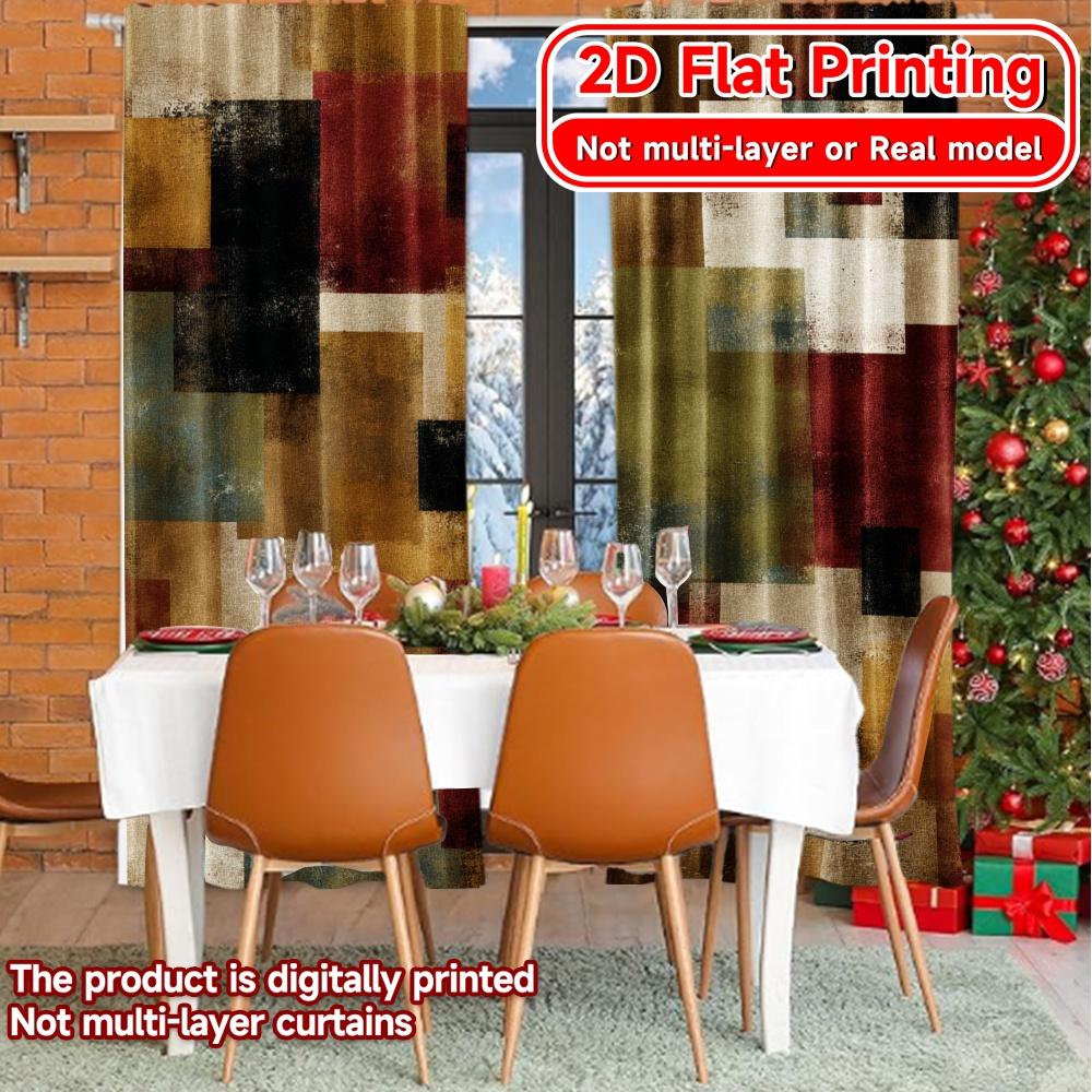 Set Of 2 Flat Printing Curtains Without Rod Abstract Color Blocks Design Holiday April Fools Is Day Printed Versatile Curtain Polyester