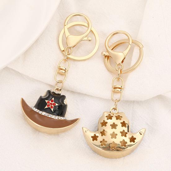 Keychain Pendant Sparkling Rhinestones Five-Pointed Star Pattern Western Style Cowboy Hat Design Key Chain with Lobster Clasp Backpacks Accessory