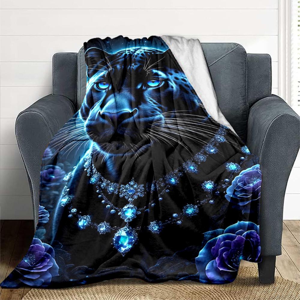 

1pc Midnight Leopard Blanket Lightweight Flannel Blanket Throw Blanket For Sofa, Bed, Travel, Camping, Livingroom, Office, Couch, Chair, And Bed yy251 100x150cm