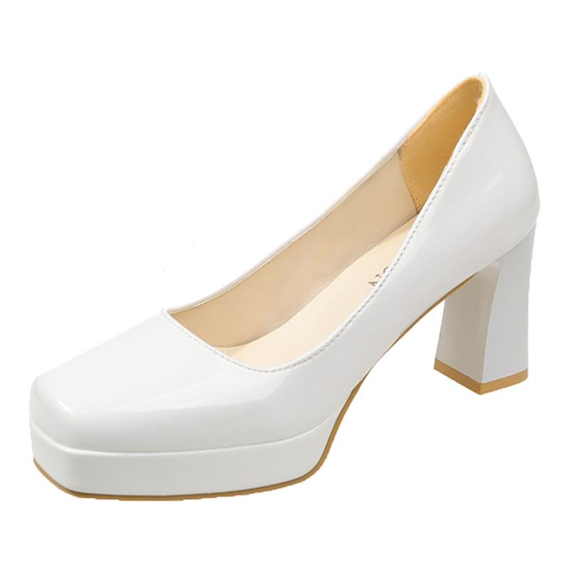 Mode Mode Lackleder Pumps Damen Übergröße 43 Plateau Eckige Zehenpartie Partyschuhe Frau 2024 Frühling Dicke Hohe Absätze Pumps Damen