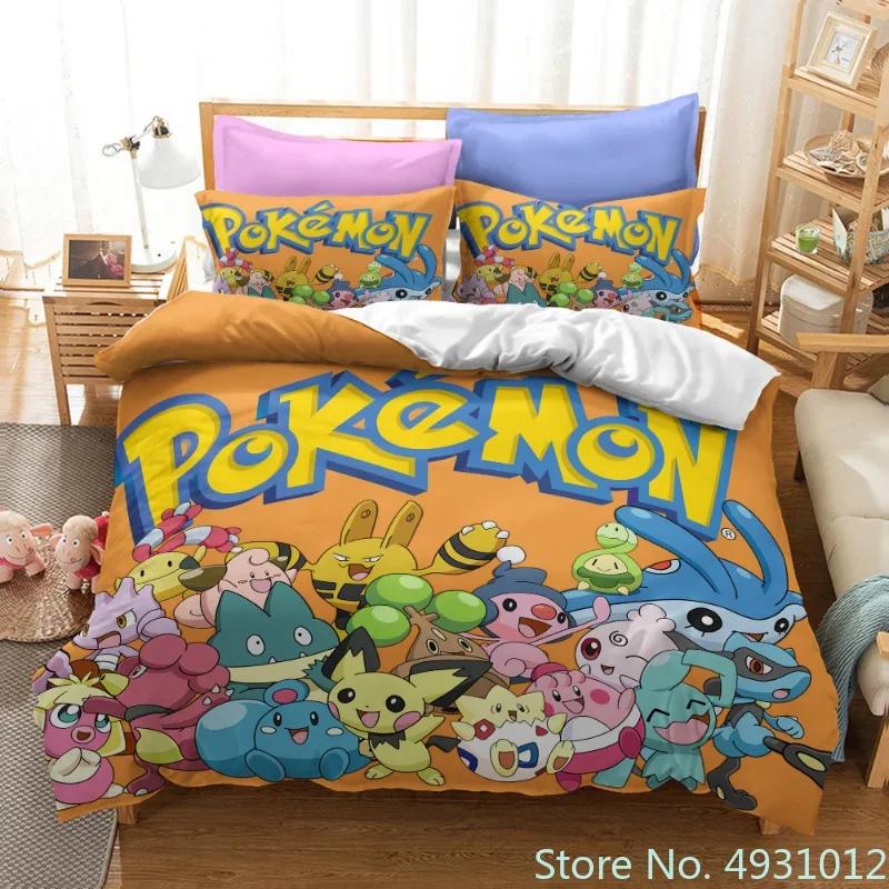 Comforter Pokemon Dragon Bedding Set 3D Printed Anime Figure Pikachu Peripheral Family Decor Kids Bedroom Warm Bedclothes