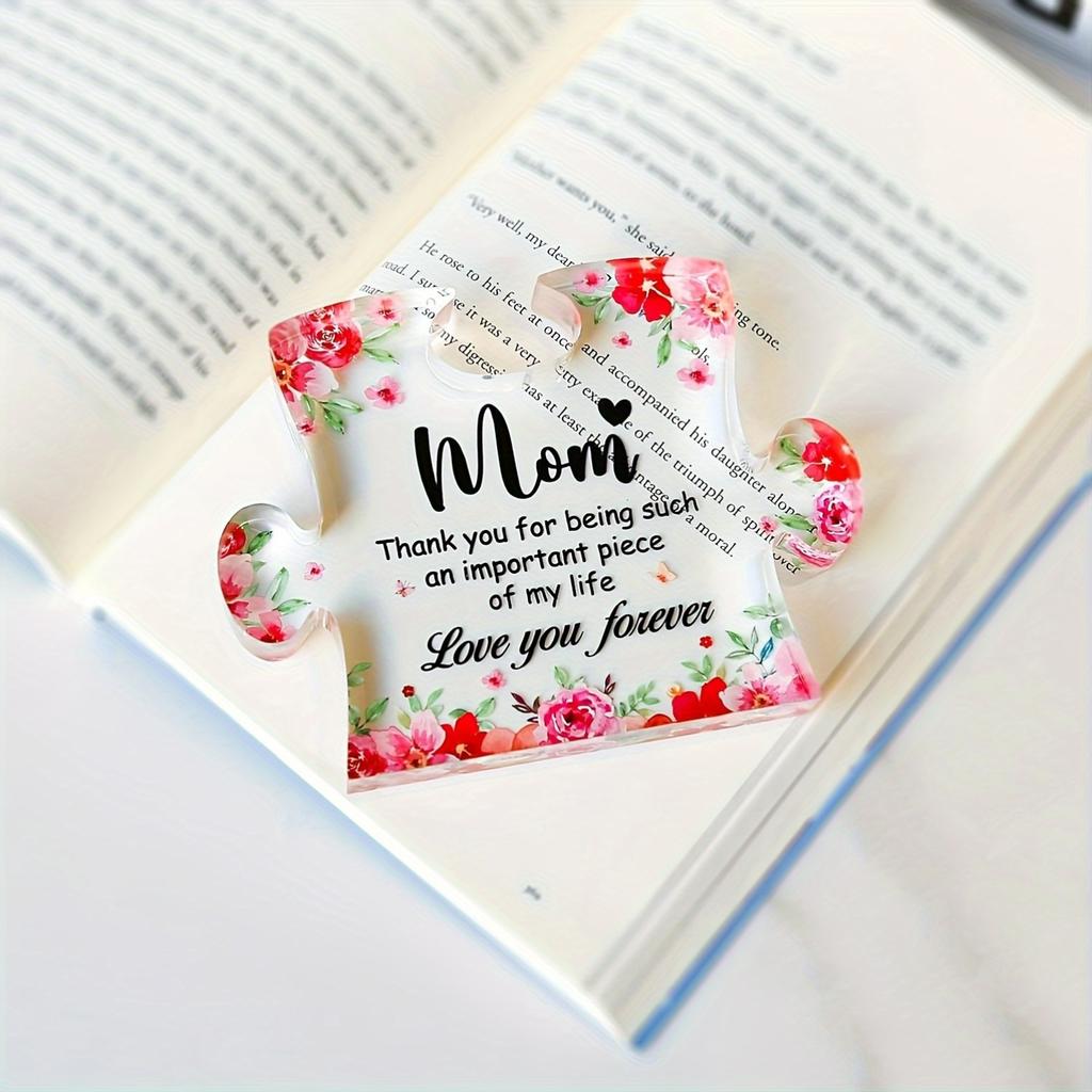 Art Deco Acrylic Puzzle Piece Plaque with Floral Design - Collectible Figurine for Mom, Love & Appreciation Message - Versatile Decoration for Kitchen