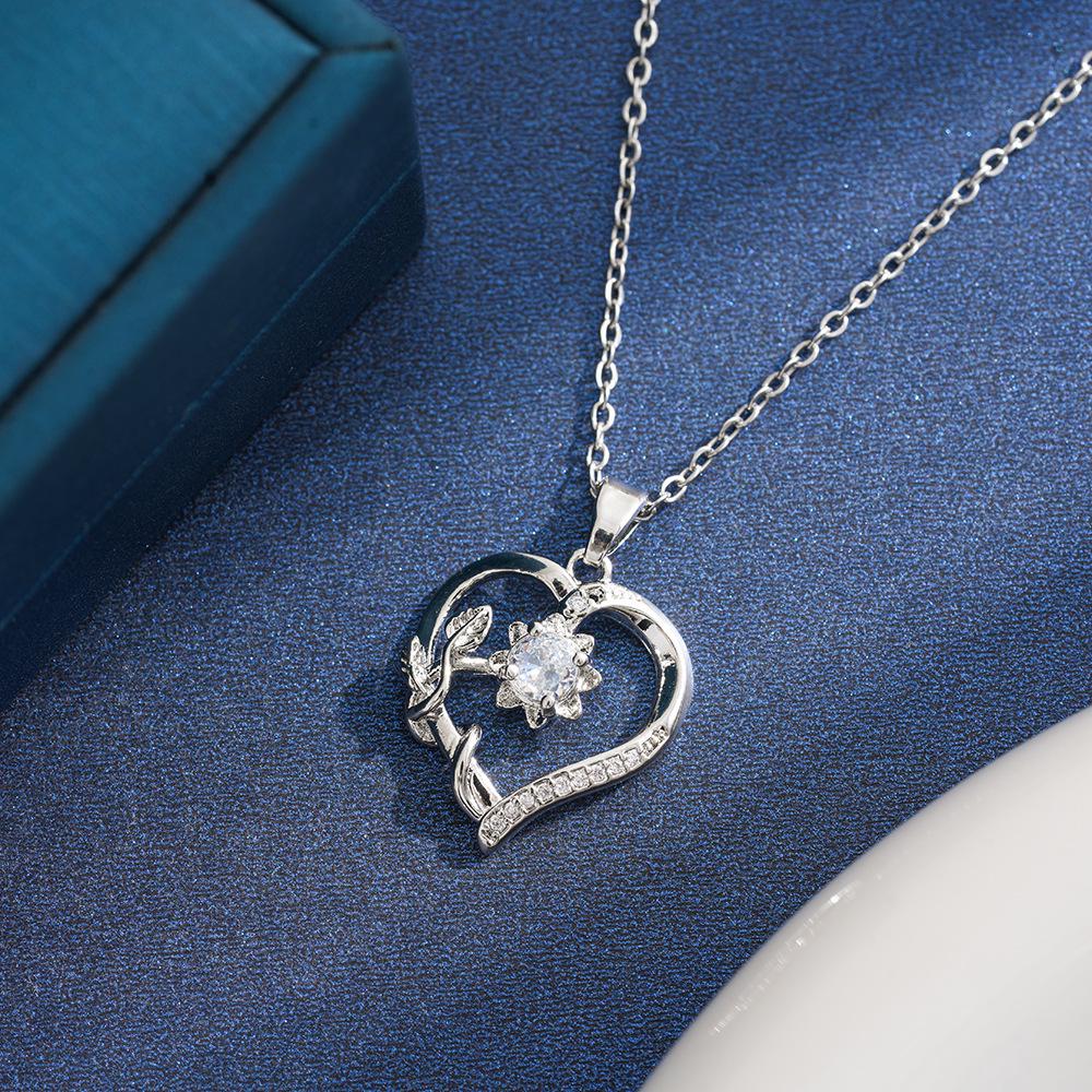Retro High-End Zircon Heart Pendant Necklace: European-American Copper Geometric Design