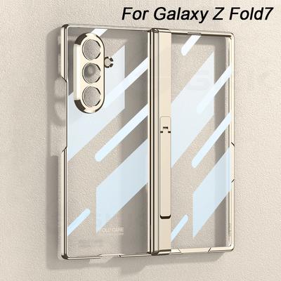Magnetic Hinge Fold Stand Case for Samsung Galaxy Z Fold 7 6 5 Outer Screen Glass  Plating Clear Hard Cover for Galaxy Z Fold7 Case