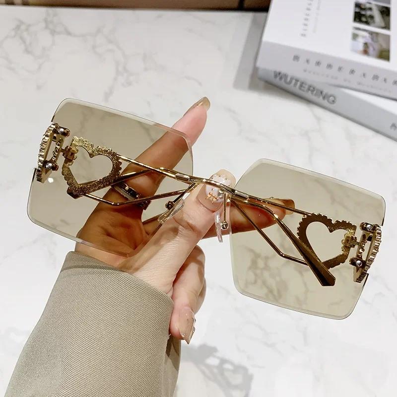 Classic Rimless Square Sunglasses Women Men Designer Brand Sun Glasses Female Male Personality Metal Mirror