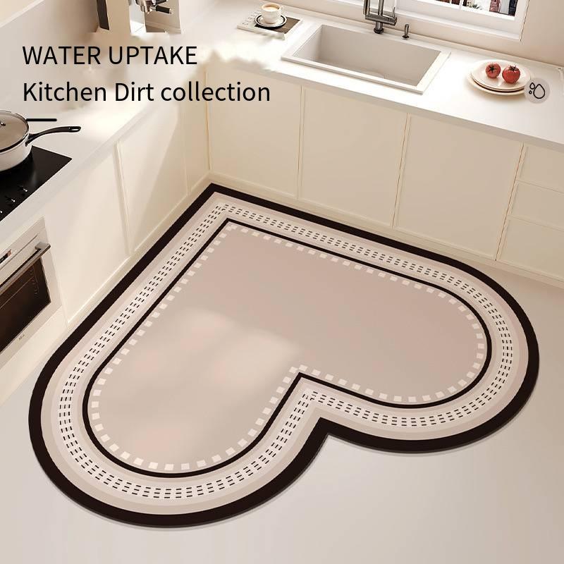 1PC French Light Luxury Heart-Shaped Kitchen Floor Mat With Diatomaceous Mud For Easy Care Waterproof Non-Slip Carpet