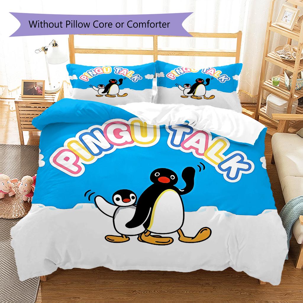 Biancheria da letto con motivo PINGU, Set piumone Copripiumone Federa Regalo di compleanno per la casa (1 * copripiumino + 2 * federa, senza nucleo)