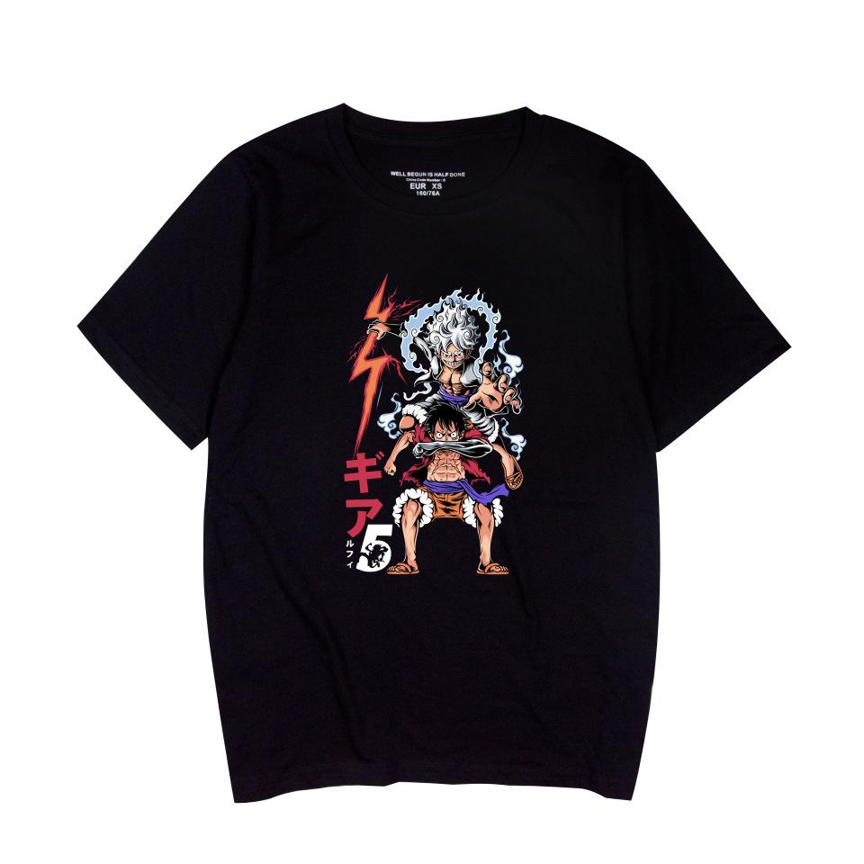 

ONE PIECE Anime Tshirt Summer Short Sleeve Tee Shirt Cartoon T Shirt Fitness Tops XS чёрный